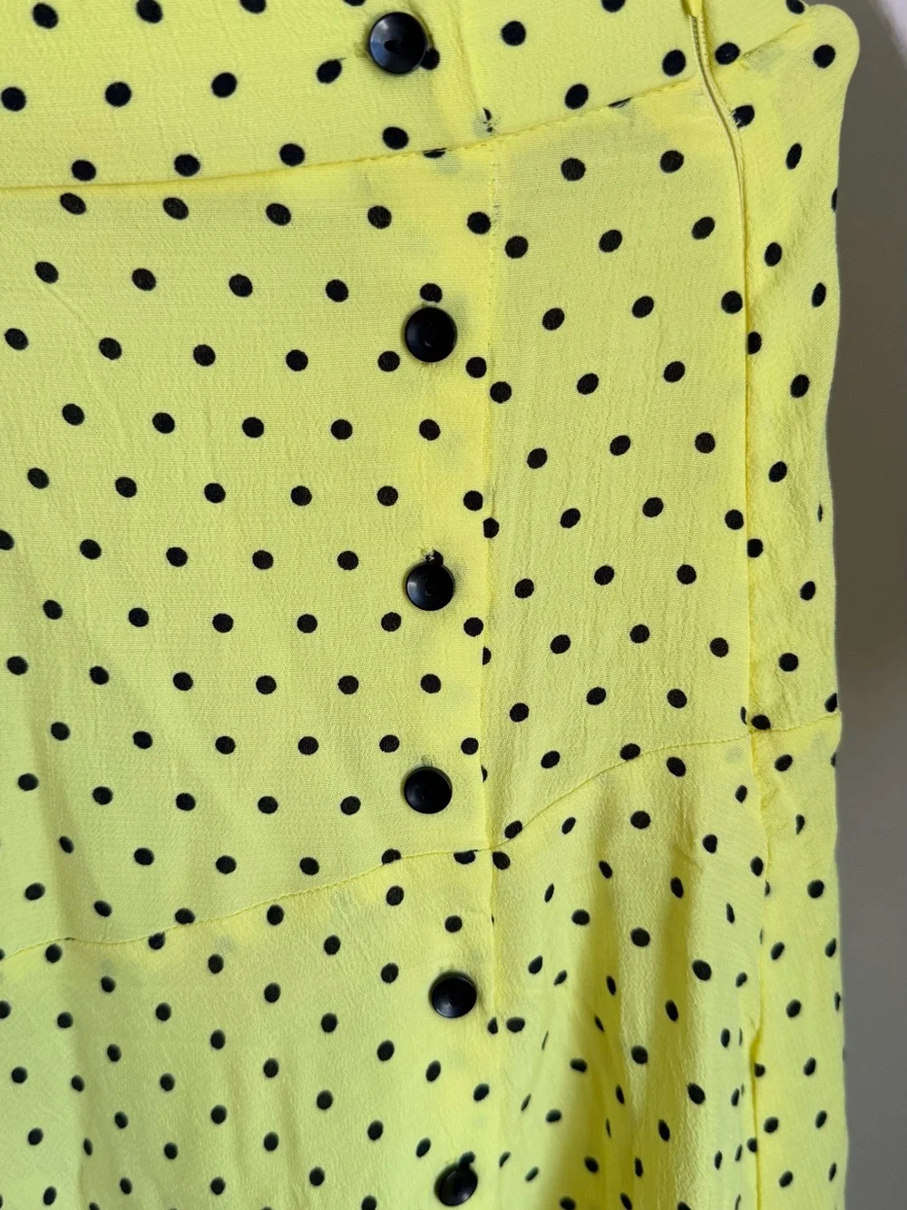 Zara Yellow Polka Dot Asymmetrical Midi Skirt XS